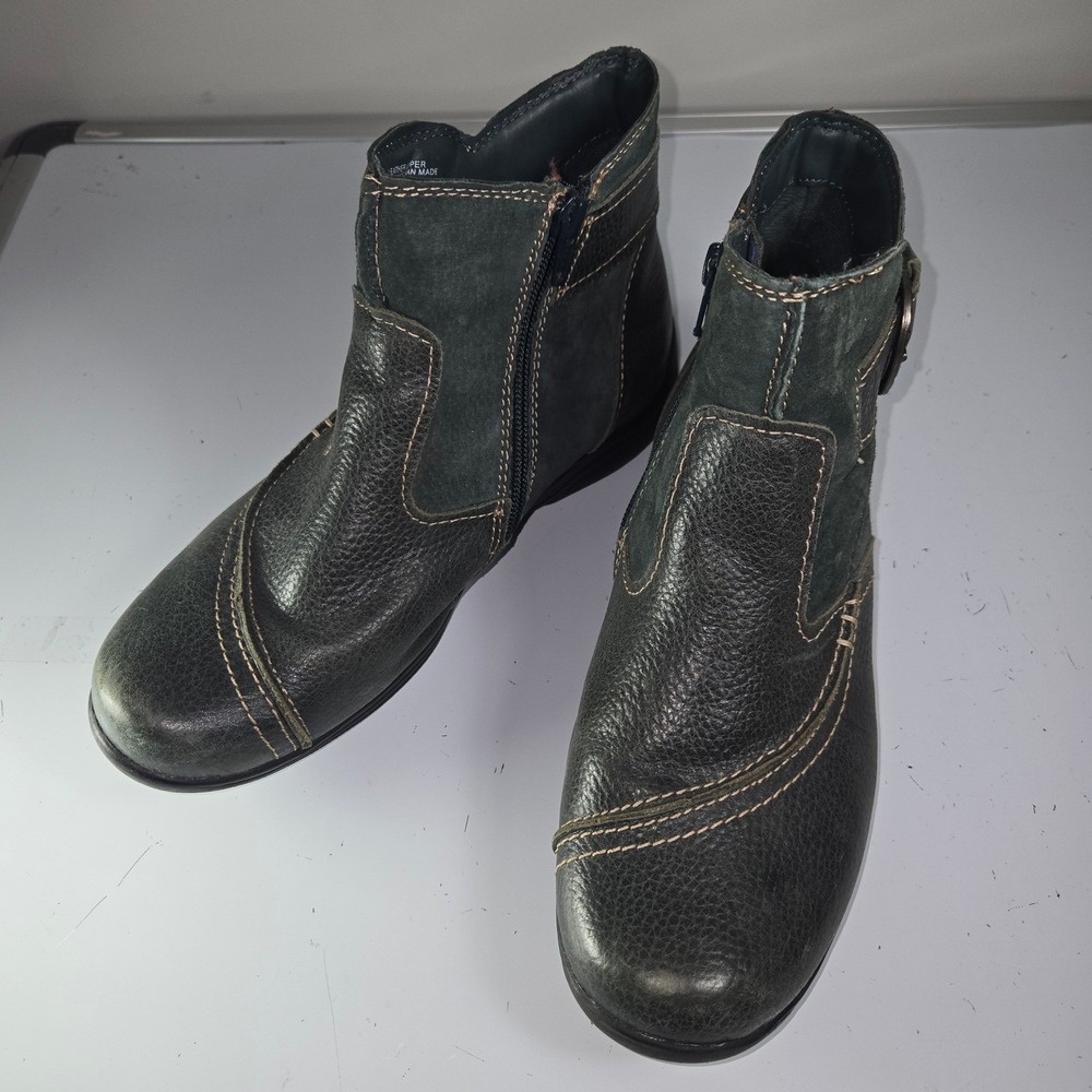Earth Origins Dayton Ankle Boots Dark Gray Side Zip Buckle Comfort Size 8W